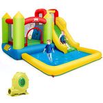 Costzon Inflatable Water Slide, Water Bounce House with Slide Wet Dey Combo for Kids Indoor Outdoor Fun with Jump Area, 480w Blower, Splash Pool, Waterslides Inflatable for Kids Backyard Party Gifts