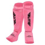 Muay Thai MMA Kickboxing shin Guards, Elite Sports Instep Guard Sparring Protective Leg shin Kick Pads for Adults, Kids, Youth (L-XL, Pink)