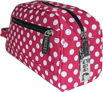 Vaultz Locking Nylon Travel Kit, 10 x 5.75 x 5 Inches, Pink/White Polka Dots (VZ03512)