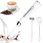 TonJin Milk Frother USB-C Rechargeable Handheld Frother Wand with 2 304 Stainless Whisks, New Upgraded 3 Speeds Coffee Whisk Frother Electric Drink Mixer for Lattes, Cappuccino, Egg, Matcha, White