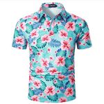 LUJENGEFA Men's Casual Short Sleeve Polo Shirt Summer Holiday Beach Tropical Tops Golf Shirts for Men C-Blue flowers X-Large