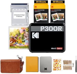 KODAK Mini 3 Retro 4PASS Portable Photo Printer (3x3 inches) Initial 8 Sheets + 60 Sheets + Gift Bundle, Black