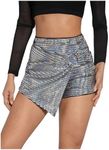 SHENHE Women's Glitter Shiny Shorts O Ring Wrap Skort Skirt Party Rave Sparkle Shorts Holographic Black Small