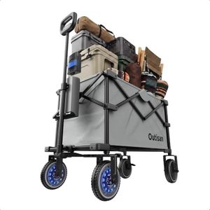 Outisan e-Wagon Lite Electric Wagon Cart, 165 lbs Heavy-Duty Collapsible Utility Wagon with Up to 300L Storage, Dual-Motor Assist, Auto Brake, All-Terrain Wheels for Camping, Garden, Glacier Gray