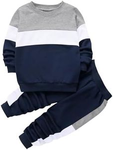 Babioboa Boy's 2 Piece Active Tracksuit Sets Casual Pullover Sweatsuit Color Block Long Sleeve Sweatshirts & Jogger Pants(Grey,120)
