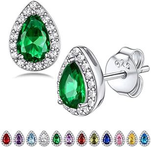 Bestyle Teardrop May Emerald Birthstone Earrings Green Studs Embellished with White Crystals Sparkling Ear Jewelry for Birthday/Christmas/Party/Anniversary/Wedding