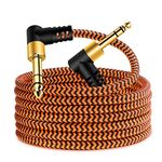 6.35mm Guitar Cable 2m,Youii 6.35mm(1/4) TRS Right Angle to Audio Male Instrument Cord for Electric Guitar, Bass, Amplifiers, Keyboard, Effector. (2m), Gold,Silver