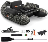 Goplus Inflatable Float Tube, Fishing Belly Boat w/Paddle, Flippers, Fish Ruler, Pump, Storage Bag, Adjustable Straps, 350LBS Load Capacity (Camouflage, W/Rod Holder)