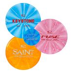 Latitude 64 Retro Burst 3 Pack Disc Golf Starter Set | Frisbee Golf Set | Saint Fairway Driver | Fuse Midrange | Keystone Disc Golf Putter | Beginner Friendly Golf Disc Set