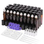 Essential Oil Roller Bottles 10 ml 48 Pack - ULG Amber Glass Empty Roll on Bottles with Stainless Steel Roller Balls (10 Extra Balls, 4 Openers, 4 Droppers, 48 Waterproof Labels)