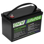 QWW 12V 100Ah Lithium LiFePO4 Battery 4000-10000 Cycles,Perfect for RV, Solar, Backup Power, Off Grid Application, Boat, Trolling motor.Marine