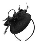 Caprilite Bead Round Pillbox Loop Sinamay Headband Fascinator for Women Wedding Ascot Races[Black]