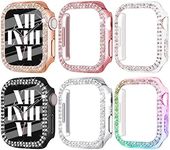 FULLIFE 6-Pack for Apple Watch Ultra 2 Case Series 9 8 7 6 5 4 3 2 1 SE 49/45/44/42/41/40/38mm Bling Face Cover Sparkling Frame for iWatch Women, (42mm, Black/Silver/Rosegold/Pink/Rainbow/Clear)