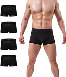 YuKaiChen Men's Trunks Underwear Silk Boxer Briefs Short Leg Black 4-Pack M