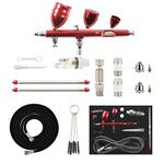 ABEST New Professional 0.2mm .3mm .5mm Dual Action Airbrush Spray Paint Gun Kit with Three Different Capacity Cups(2CC,5CC,13CC) air Filter for Makeup Model Nail Body Paint Art