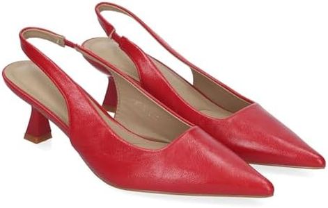 shoes&blues.es 85152 Zapato para Mujer, Estilo Salon, con Tacon, con Puntera Fina, Talon Abierto y Hebilla Ajustable. Rojo Talla 38