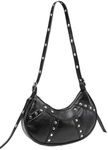 GORGLITTER Women's Y2K Clutch Studded PU Leather Shoulder Tote Handbag Adjustable Strap Boho Bags Black One Size