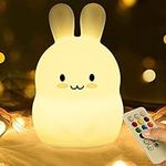 Cute Bunny Kids Night Light, Easter Gift Kawaii Birthday Gifts Room Decor Bedroom Decorations for Baby Toddler Girls Children, LED 9 Color Changing Animal Portable Squishy Silicone Lamp