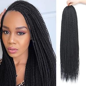 Senegalese Twist Crochet Hair - 8 Packs 24 Inch Crochet Hair For Black Women, 35 Strands/Pack Small Twist Crochet Braids Hair Hot Water Setting, Crochet Braiding Hair with Natural Ends(24 Inch, 1B)