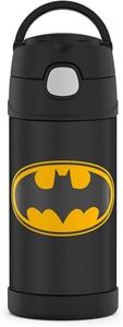 THERMOS BRAND FUNTAINER Vacuum Insulated Straw Bottle, 12-Ounce, Batman, Black