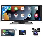 Portable Car Stereo Wireless Apple Carplay Android Auto 10.26’ HD touchscreen Bluetooth Carplay Screen with FM Voice Control 64G TF Card AUX/AV IN/USB Split Screen Function Backup Camera …