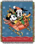 Disney's Mickey Mouse, Sleigh Ride Woven Tapestry Throw Blanket, 48" x 60", Multi Color