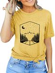 Fawniss Womens Outdoor Shirt Funny Compass Graphic Print T Shirt Casual Holiday Tee Tops (Yellow, Small)