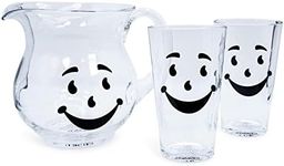 Kool-Aid Man 64-Ounce Glass Pitcher and Two 16-Ounce Pint Glasses | Beverage Dispenser Carafe and Glassware for Water, Juice, Iced Tea, Cocktails | Home & Kitchen Essentials, Nostalgic Gifts