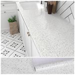 VEELIKE 15.7''x118'' Granite Contact Paper for Countertops Waterproof Self Adhesive White Granite Wallpaper Peel and Stick Countertops for Cabinets Kitchen Bathroom Counter Top Removable Film Vinyl