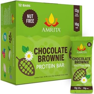 Amrita Chocolate Maca Vegan, Gluten Free High Protein Bars | 15g Plant Based Protein, High Fiber, Peanut & Dairy Free | Breakfast Bar, Meal Replacement, Healthy Snack | 2.12 oz Bars, Pack of 12
