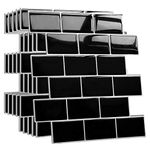 Yoillione Upgrade Thicker Peel and Stick Wall Tiles Backsplash for Kitchen and Bathroom, Metro Subway Tiles Self Adhesive Tile Stickers 3D Stick on Tiles Splashback Black, 10 Sheets