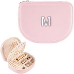 ProCase Small Jewelry Box, Personalized Initial Letter Travel Jewelry Organizer for Earrings, Bracelets, Necklaces and Rings, Compact Jewelry Storage Case for Women Girls - Letter M, Pink