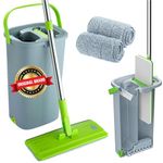 Mop and Bucket Set - Easy Gleam Floor Flat Mop with 2-Chamber Bucket - Microfibre Pads and Stainless Steel Handle - Compact and Lightweight for Efficient Cleaning - Green