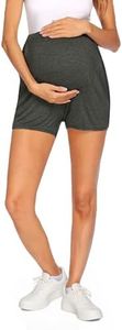 LOKTENPIE Maternity Athletic Shorts Stretchy Pregnancy Pants Over Belly Comfy Pajama Shorts Soft Jogger Stretchy Activewear with Pockets(Dusty Gray, Small)