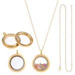 UNICRAFTALE 2 Sets 304 Stainless Steel Memory Locket Charm Golden Flat Round DIY Picture Photo Necklace Making Kit Necklace with Crystal Double Sided Frame Glass Container Floating Charms for Lockets