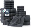 Luxury Bath Towels Set - 100% Cotton Bathroom Towels, Quick Dry Shower Towels, Extra Aborbent Bath Towel, Super Soft, 6 Bath Towels, 6 Hand Towels, 6 Wash Cloths (18 Pack) - Cool Grey