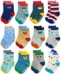 RATIVE Non Skid Anti Slip Cotton Crew Baby Babies Infant Infants Socks for Boy Boys 3 4 0-3 3-6 Month Months Old With Walker Grip Grippers (0-6 Months,RB-71317)