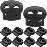 LRMYS Dual-Holes Spring Cord Locks Set, Double 5mm Holes Loaded Plastic Round Cord Ends Stopper Fastener Oval Toggle Locks, Black 10 Pack