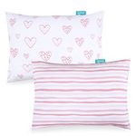 Biloban Toddler Pillowcase 2 Pack, 100% Jersey Cotton Ultra Soft Kids Pillowcase for Sleeping Fit Pillow Sized 13"x 18" or 14"x19", Envelope Style Travel Pillowcase Pink Heart