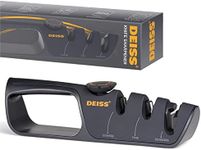 Deiss PRO Knife Sharpener with Adjustable Angle Knob - Handheld Manual Knife Sharpeners for Kitchen Knives, Scissors Sharpener, Pocket Knife Sharpener - Repair, Restore, Polish Blades, Non-Slip Grip