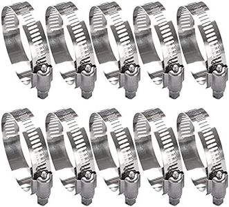 Hose Clamp, Stainless Steel Hose Clamps for 1 Inch to 2 Inch Hose Pipe Large Adjustable Worm Gear Hose Clamps Assortment Kit for Automotive Radiator Fuel Line, Mechanical, 10 PCS Hose Clamp Set