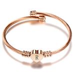 Luluadorn Rose Gold Heart R Letter Bracelets Engraved Initial Charms Cuff Bracelet Stainless Steel Expandable Personalized Name Jewelry