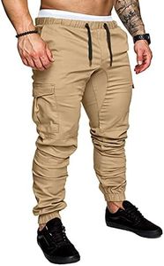 JMIERR Man Fashion Cargo Pants - Casual Cotton Tapered Stretch Twill Chino Athletic Joggers Sweatpants Drawstring Hiking Workout Trousers with Pockets for Men, US 36(L), A Khaki 3