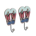 (Set of 2) Tropical Beach Seastar Flip Flop Sandal Entryway Wall Hanging Ball Capped Coat / Garment Hooks