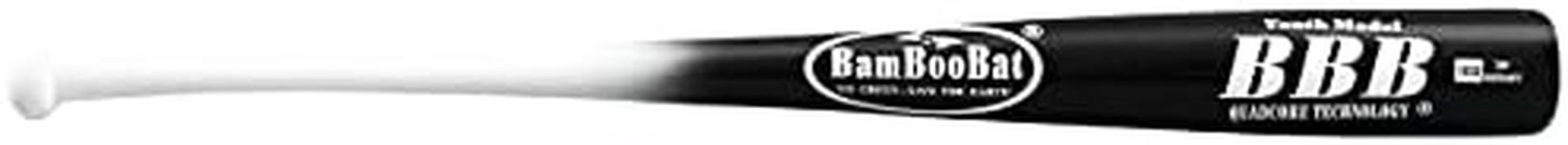 BamBooBat by Pinnacle Sports Equipment INC. Youth Durable Bamboo Baseball Bat for Players Aging 5-13 Years Old, White Handle/Black Barrel, 29 Inch (YHWBB29)