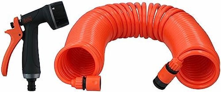 BLACK+DECKER Spiral Hose 15 m – Garden Hose with Garden Sprayer and 1/2 Fittings – Plastic – Orange/Black