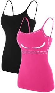 ATTRACO Black Women's Cotton Camisole with Built in Bra Tops Two Packs Pink Spaghetti Strap Top XL