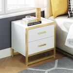 YITAHOME Nightstand with 2 Drawers, Small End Side Table with Storage, Modern Bedside Bed Table with Metal Frame for Small Space, Bedroom and Living Room, White