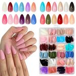 MAYCREATE® 24 Color Press on Nails Sets, False Nails Artificial Fake Nails Coffin Press on Nails Solid Color Glossy Fake Nails Full Cover False Nails Tips for Women Girls DIY Nail, Style B (No glue)