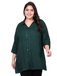 Indietoga Women's Plus Size Rayon Longline Casual Regular Fit Shirts (P10001372_Green Solid_7Xl)